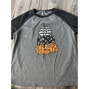 Online Boutique Purchase - Baseball Sleeve Tee, Fall Pumpkin Graphic Large